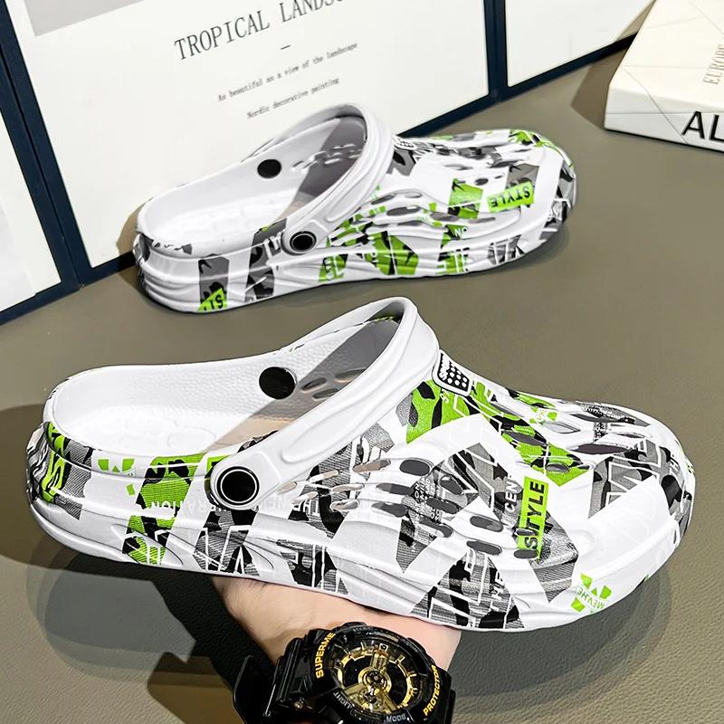 Modne duże rozmiary 49 Męskie Mule Klapki Letnie Sandały Domowe Wsuwane Antypoślizgowe Oddychające Lekkie Klapki na Plażę Męskie Buty Ogrodowe Męskie Zapat