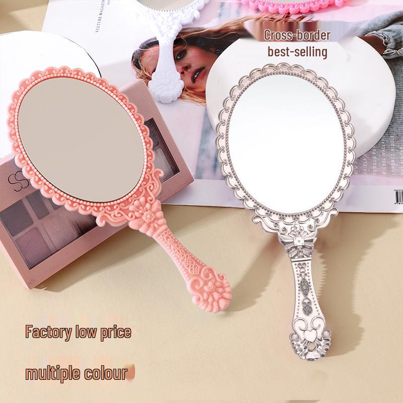 European-Style Irregular Shape Retro Handheld Makeup Mirror with Portable Handle