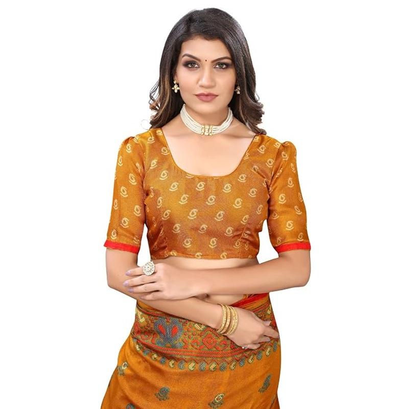TreegoArt Women's Jute Silk Mirror Work Traditional Indian Saree With Unstitched Blouse Piece - Pack Of 1