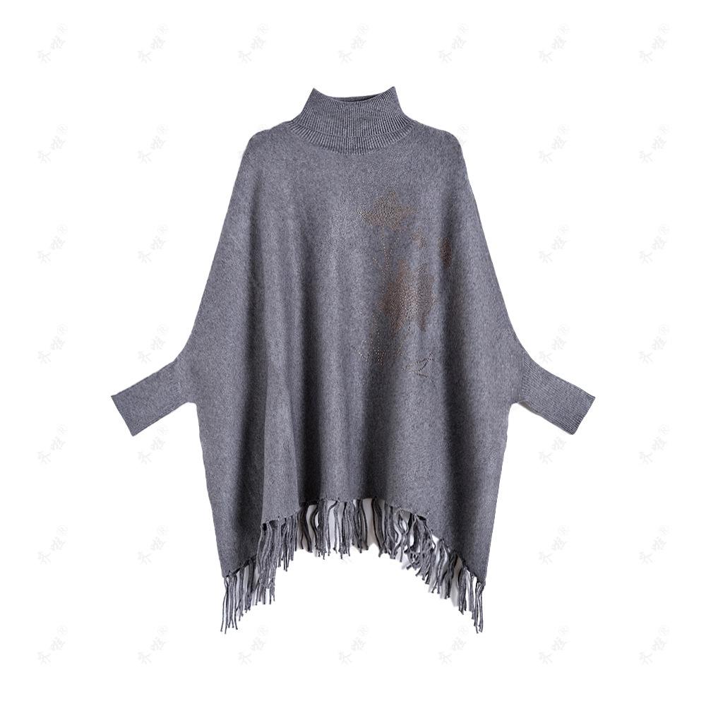 

Осенне-зимняя мода, горячий бриллиантовый свитер Бэтмена, водолазка, накидка, свитер, женская свободная вязаная шаль большого размера с бахромой average size серый