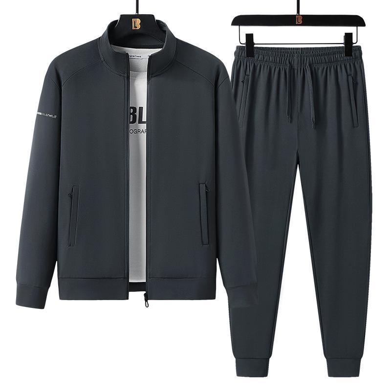 Men's Plus Size Stand Collar Jacket & Long Pants Sports Set