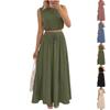 Women’s Sleeveless Crop Top and Long Skirt Set with Drawstring Waist and Pockets Casual Loose Fit Two Piece Outfit