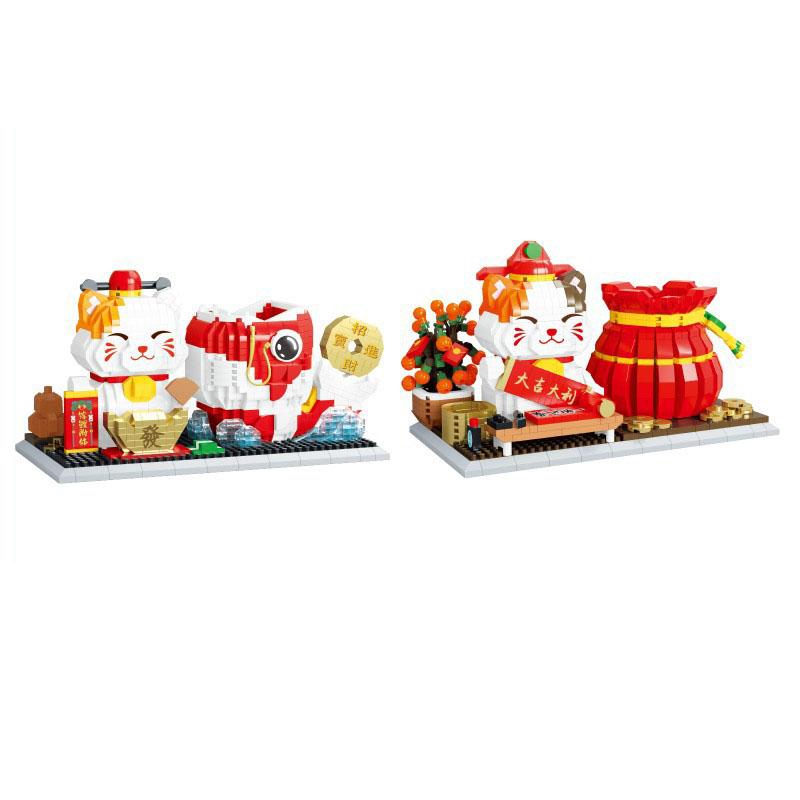 New Year Gifts Lovely Cartoon Micro Diamond Block Fortune Lucky Cat Building Bricks Pen Container Nanobrick Education Toys
