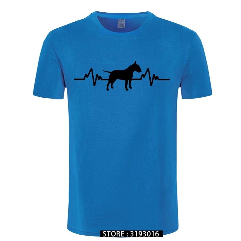Funny Heartbeat English Bull Terrier Dog T Shirt Men Custom Pattern Cotton Short Sleeve Man Joke Present Tshirt Christmas