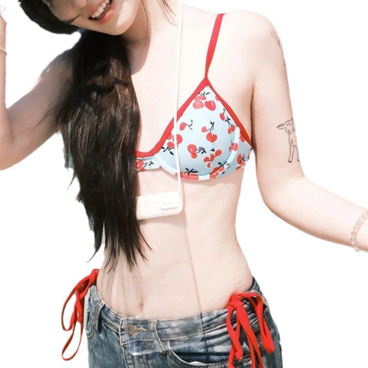 Women's French New-Style Three-Piece Bikini: Sexy, Underwire Support, Small Chest, Ideal for Autumn, Winter, or Spring Vacations.