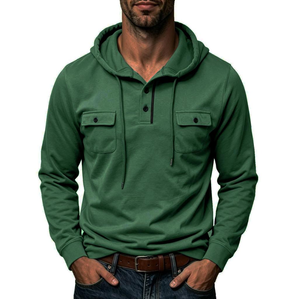 Men's Long Sleeve Hoodie with Multiple Pockets and Hood for Outdoor Activities