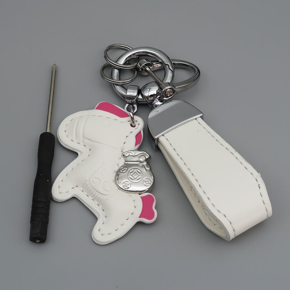 Instant Wealth Leather Keychain with Cartoon Pony Pendant for Couples – Trendy Bag and Car Accessory