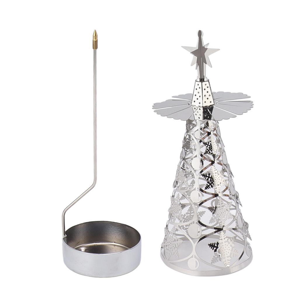 Spinning Candle Holder Rotating Candlestick Set for Romantic Wedding Christmas Party Silver
