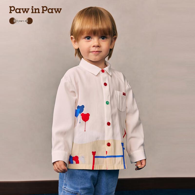 PawinPaw Детская рубашка для мальчика с принтом Медведь и Пони, с длинным рукавом 110