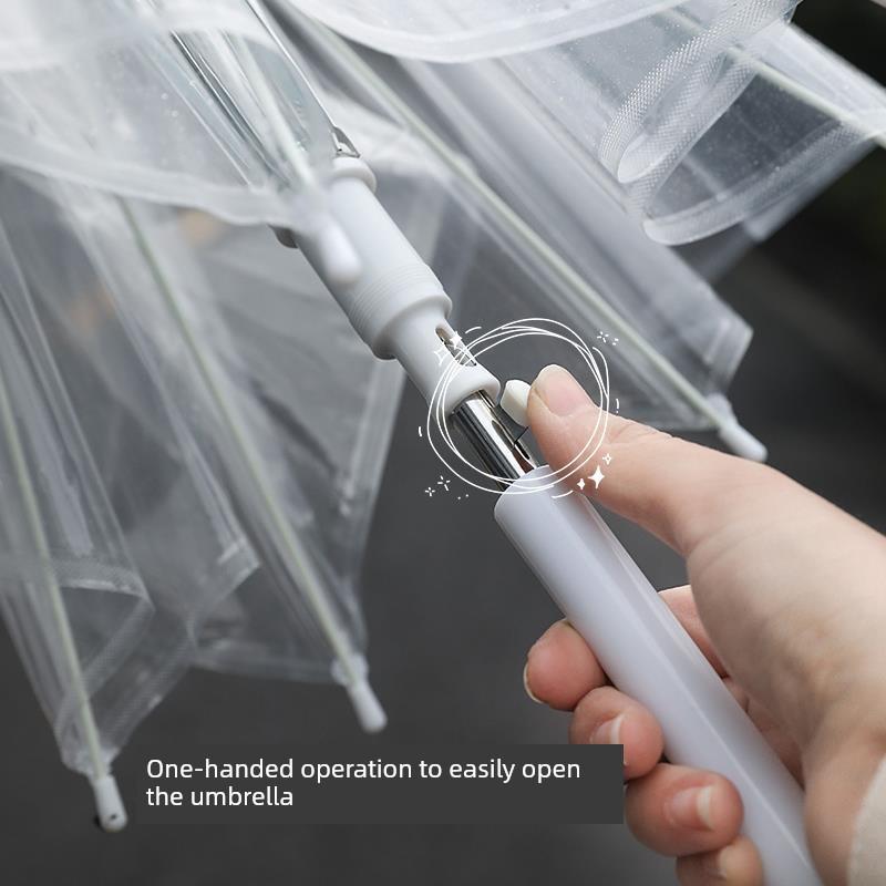 High-Quality Transparent Umbrella with Automatic Long Handle, Suitable for Girls, Large Size, Thickened and Reinforced, Cute and Stylish