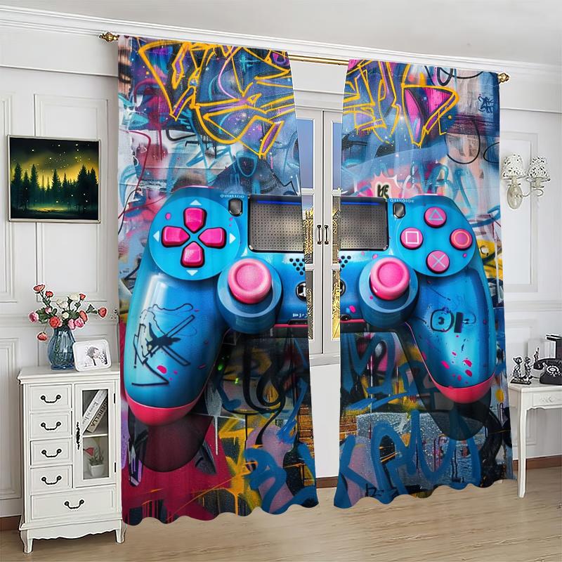 2Pcs-PS5 - Printed curtain -100% polyester material, suitable for bedroom curtains and living room decoration;