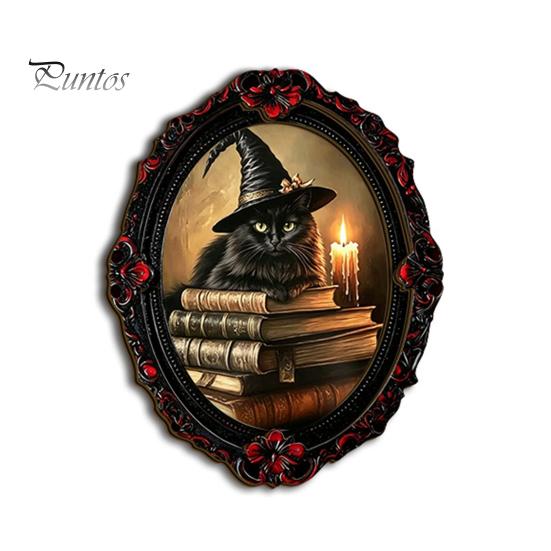 Dark Academia Home Accessories Halloween Wooden Refrigerator Magnet, Vintage Gothic Fridge Magnets, Oval Frame Decorative Metal Surface Magnets