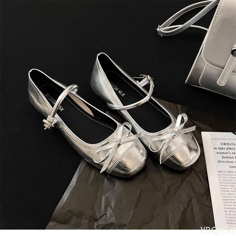 

Женские туфли с мелким вырезом, на плоской подошве, новая весенняя модель, с круглым носком, нежные, простые, удобные, универсальные, для повседневной носки 40 серебряный