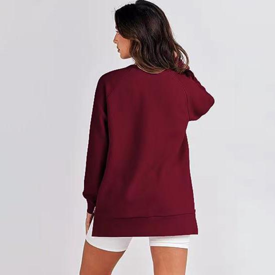 Felpa con Cerniera Laterale Spacco sull'Orlo Girocollo Maniche Lunghe Ampia Polsini Elasticizzati Lunghezza Media Top Primavera Autunno per Sport Abbigliamento Quotidiano