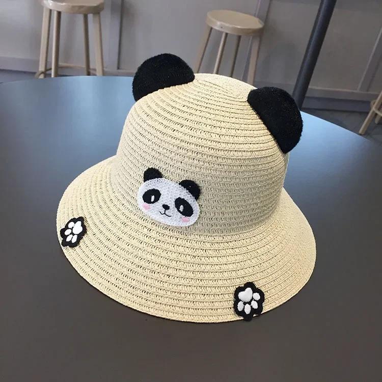 2025 New 3D Cute Bear Kids Dinosaur Cartoon Sun Hat UPF50+ Wide Brim Straw Summer Beach Cap For Baby Boys Girls Sun Protection