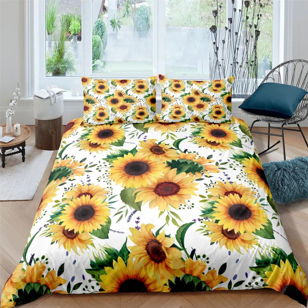 Sunflower Rainbow Duvet Cover Yellow Flowers for Children Girl Women Floral Colorful Polyester Quilt Cover Bedroom Decorations