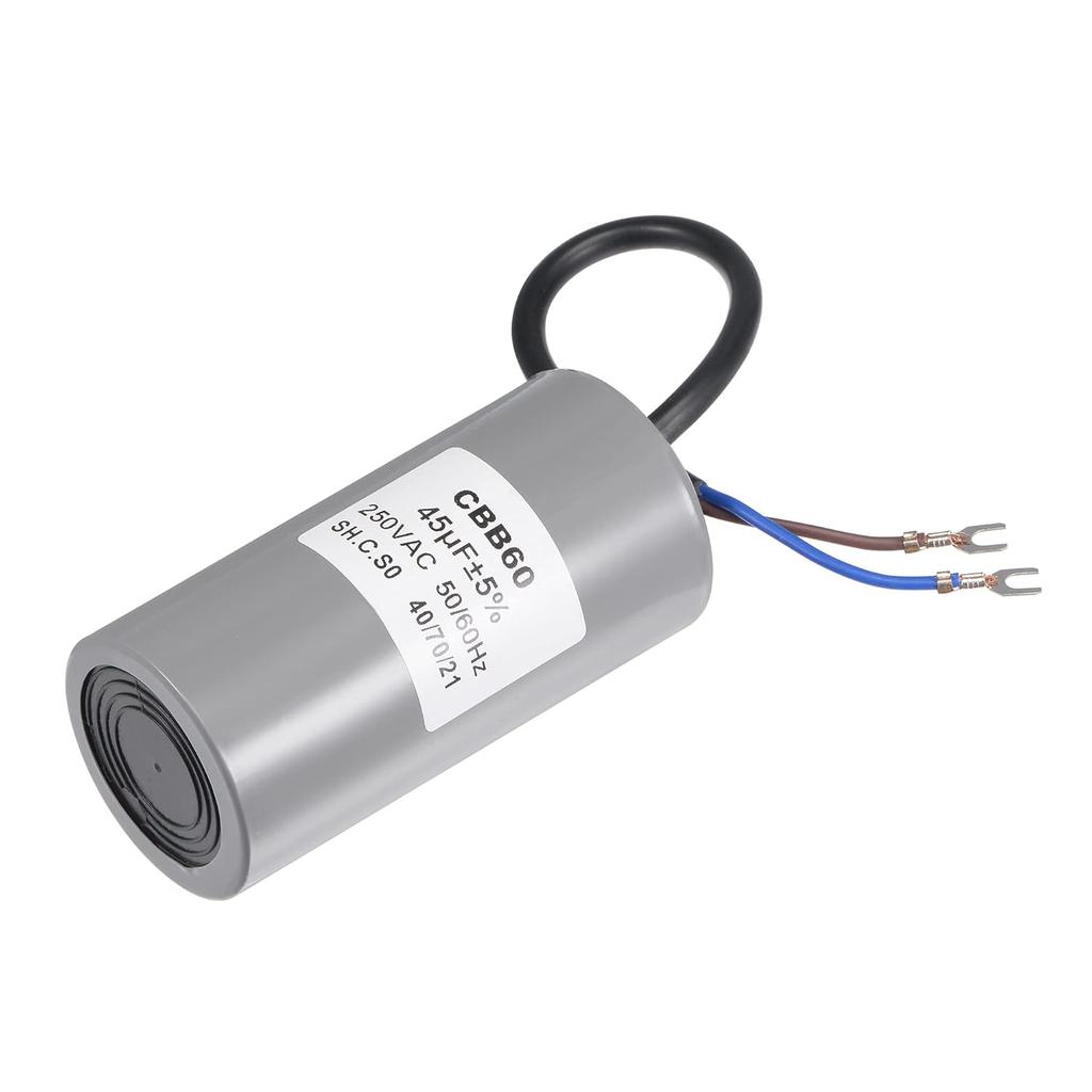 MECCANIXITY CBB60 Run Capacitor 45uF 250V AC 2 Wires 50/60Hz Cylinder Motor Running Capacitor 104x50mm with Terminal for Air Compressor Water Pump