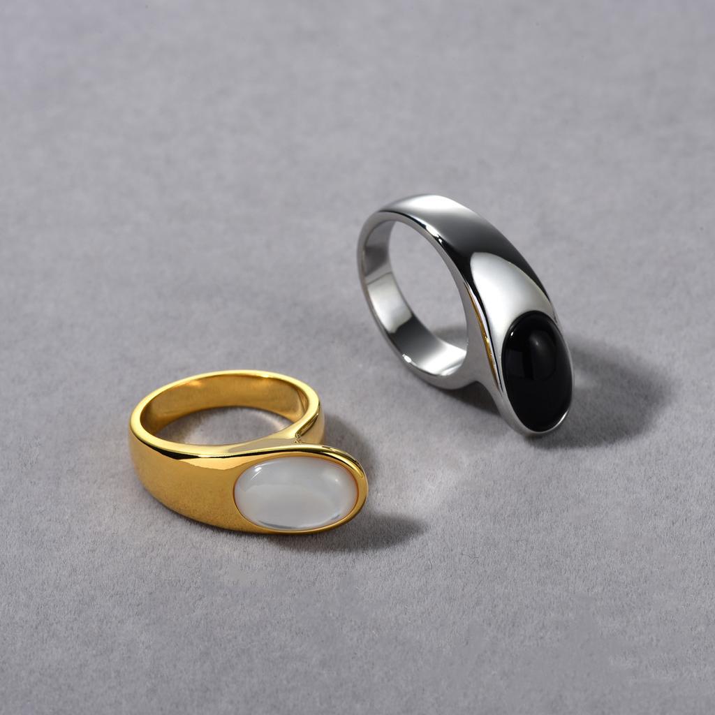Niche Design Unique Copper Plated 18K Real Gold Inlaid Gemstone Curve Ring Simple Fashion Ring