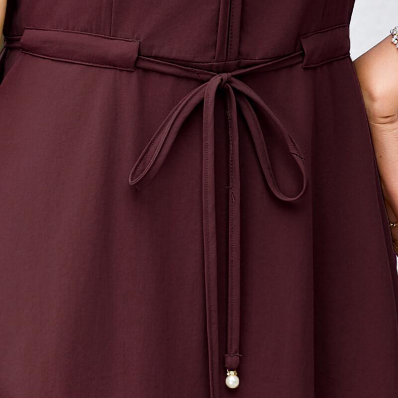 Paster Elegant Summer Lapel Short Sleeve A-Line Midi Dress
