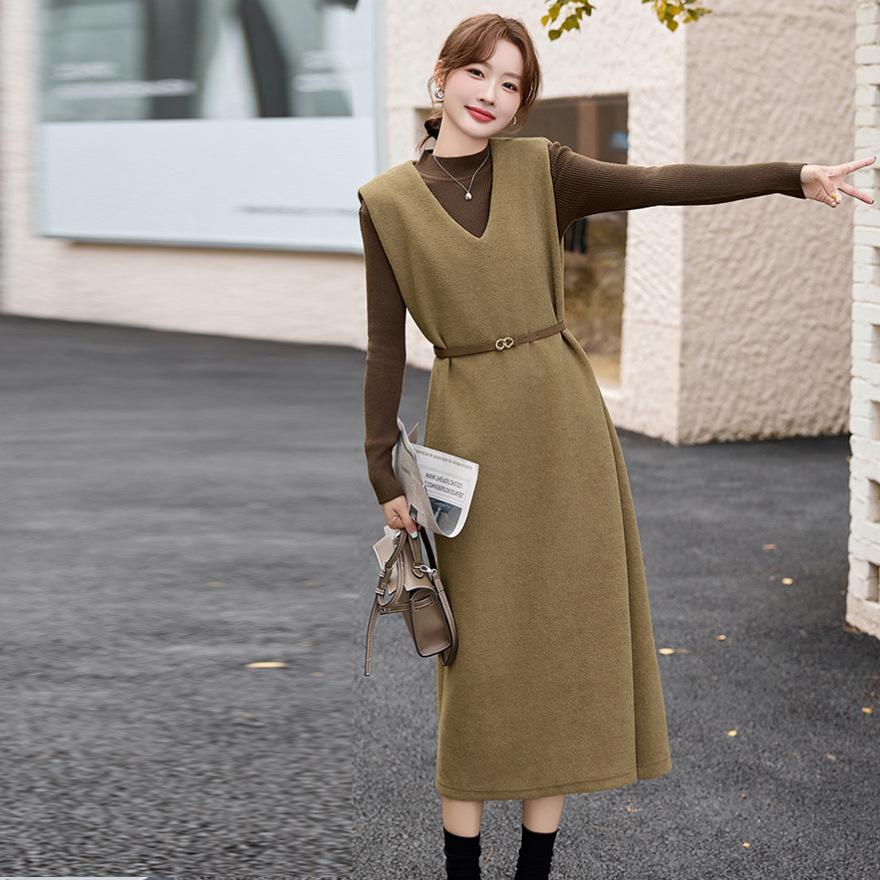 Design temperament fashion sweater wool vest skirt two-piece set autumn new suit drape dress