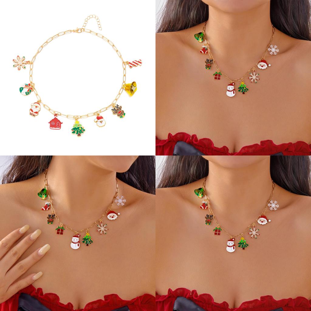 Ensemble de bijoux de fête de Noël avec pendentif géométrique en alliage de zinc et chaînes multi-styles pour hommes et femmes