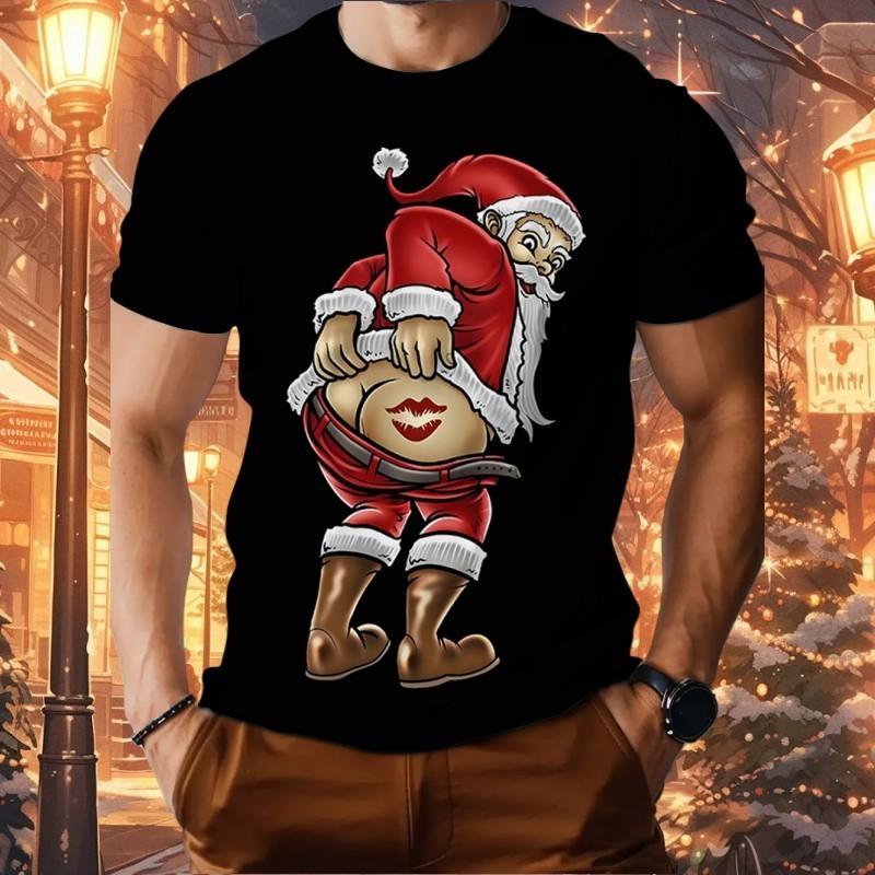 Men's Christmas 3D Printed T-shirt Short Sleeved T-shirt Casual Party Christmas Gift Fun Holiday Pattern Round Neck Top Summer Fashion Clothing