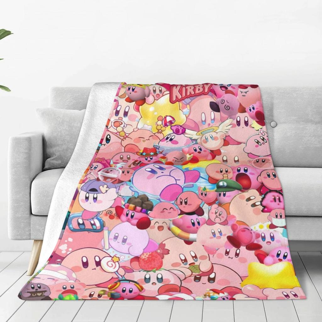 Warm Soft Blankets Airplane Travel Kirby Stars Collages Throw Blanket Flannel Bedspread For Couch Bed Comfortable Sofa Bed Cover