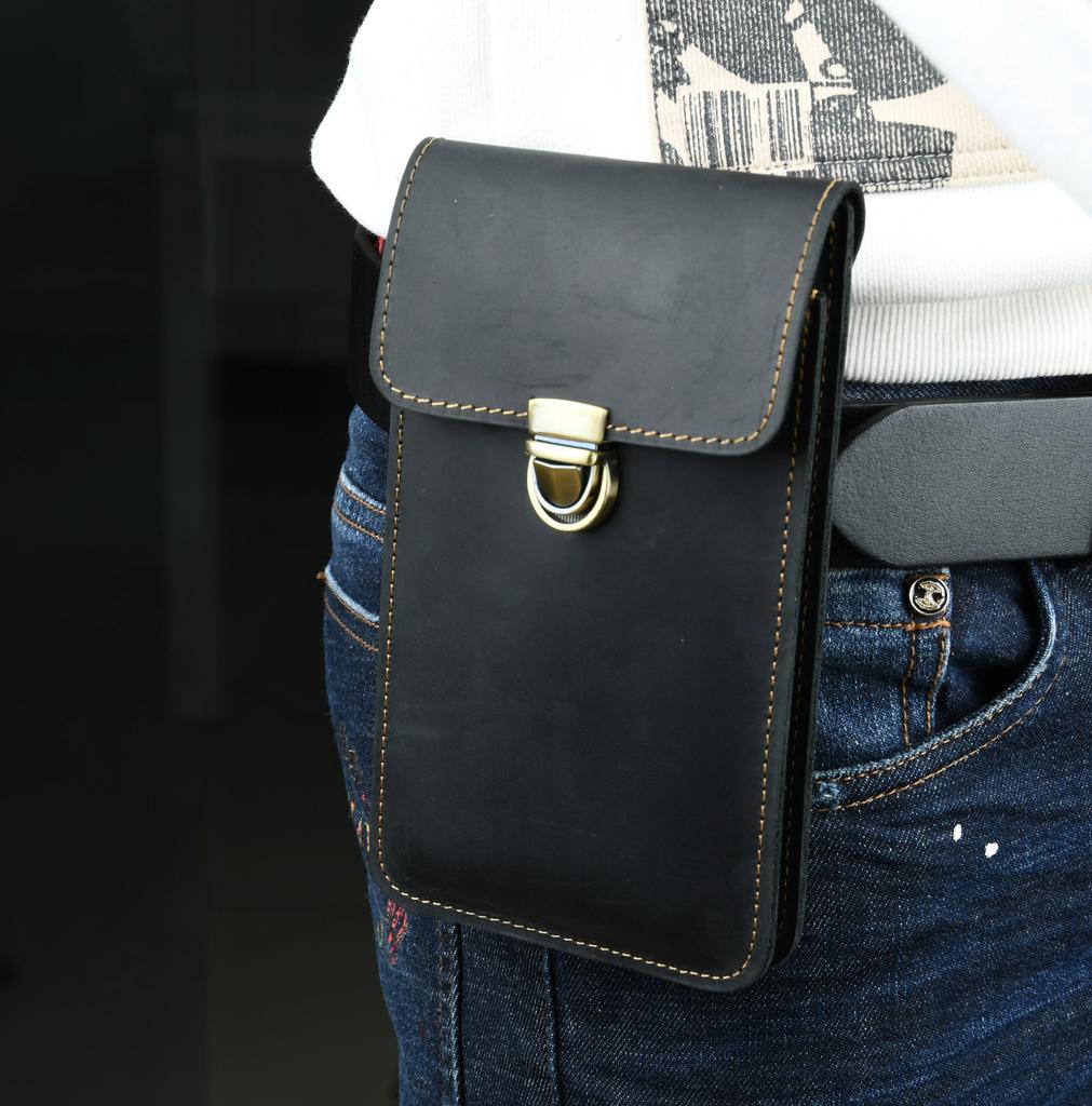 Genuine Leather Waist Bag, Top Layer Cowhide Leather Belt, Mobile Phone Bag, Outdoor Work Waist Hanging Bag, Lightweight Cowhide Leather Bag