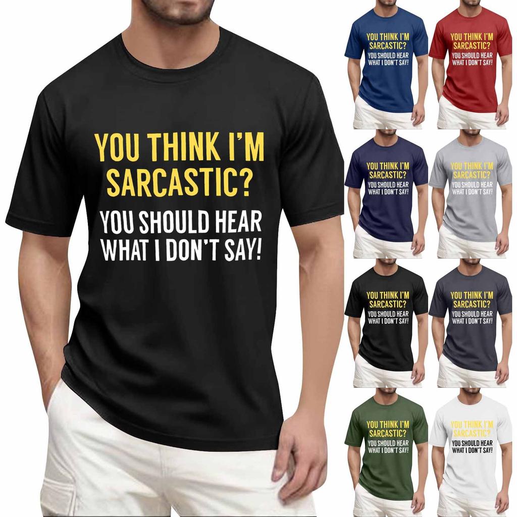 Oblíbené letní pánské tričko s kulatým výstřihem a krátkým rukávem s potiskem