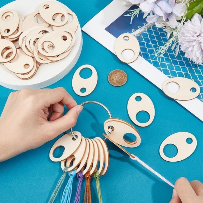 50 Pcs Wood Thread Drop Embroidery Floss Chip Organization Stitching Treads Bobbins Board Card for Sewing Storage