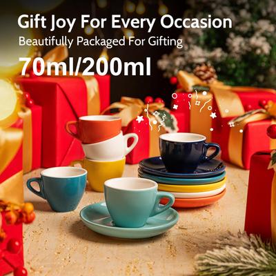 70 ml/200 ml Cappuccinotassen mit Untertassen, farbiges Keramik-Espressotassen-Set, Standard-Wettbewerbsbecher für Café-Trinkgeschirr