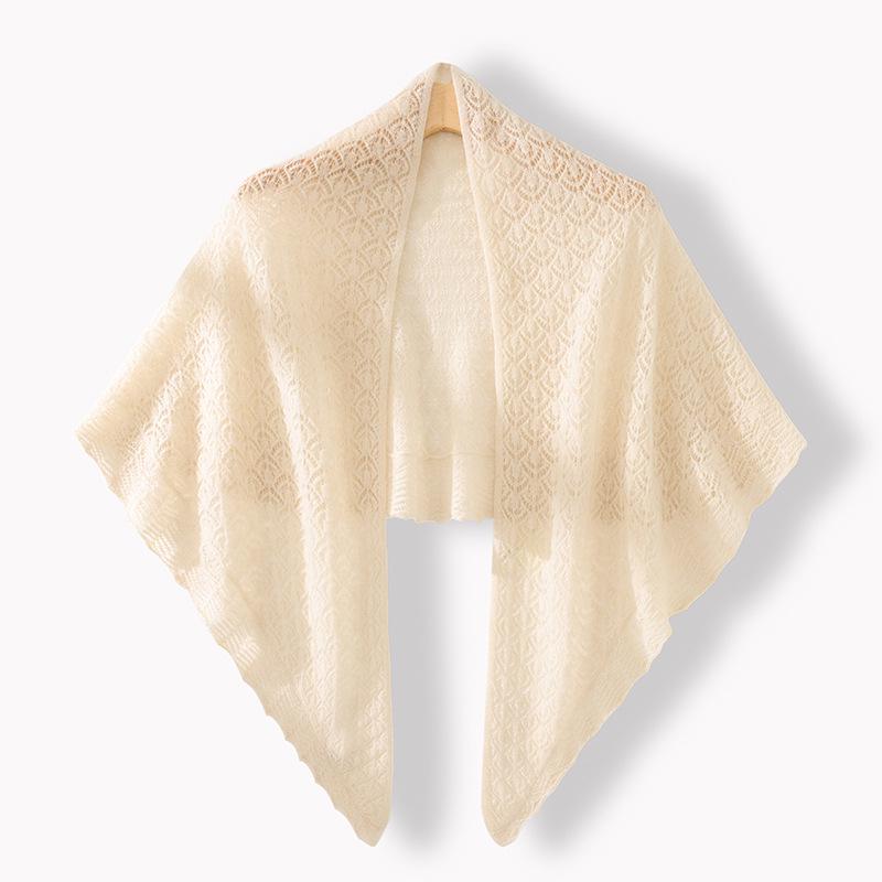 Women's 100% Pure Cashmere Hollow Knitted Shawl - Retro, Stylish & Versatile Solid Color Scarf