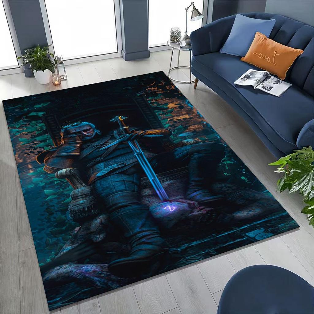 3D The W-Witcher Geralt Games Cartoon Rug for Bedroom Living Room Sofa Home Doormat Decor, Large Kid Play Non-slip Floor Mat