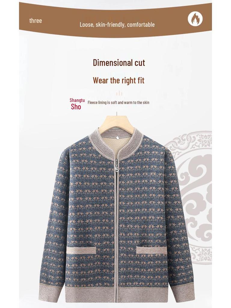 Grandma's Cozy Knitted Cardigan: Warm Velvet Sweater for Autumn/Winter