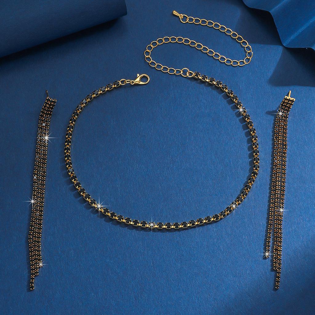 Fashionably Simple Diamond-studded Ring, Bracelet, Earrings And Necklace Set For Women. Bridal Jewelry Set.