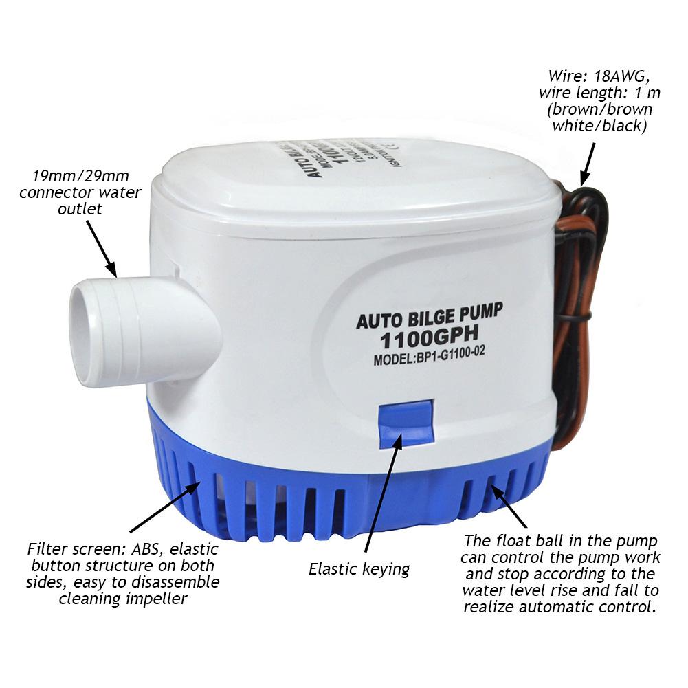 Automatic Boat Submersible Bilge Pump 12V 24V Volt DC Electric Marine Water Pump Small Auto 600GPH 750GPH 1100GPH With Switch