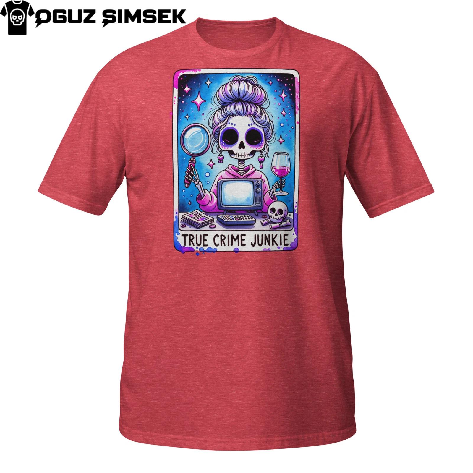 True Crime Junkie Skeleton Tarot T-Shirt Mens Womens Tees Top | DTG Print | Funny Mystery Gift Tee S