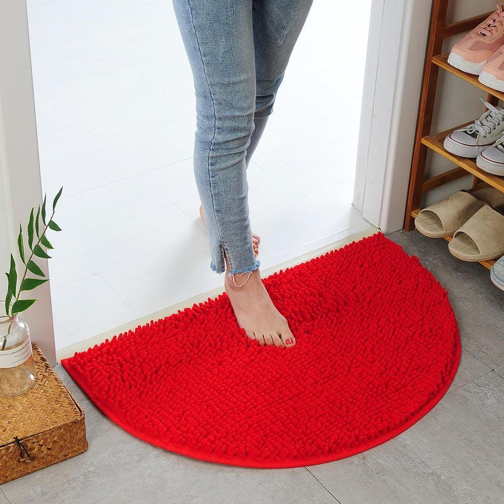 Non-Slip Chenille Half-Round Floor Mat - Water Absorbing, Machine Washable Rug for Hallway, Bathroom, and Bedroom