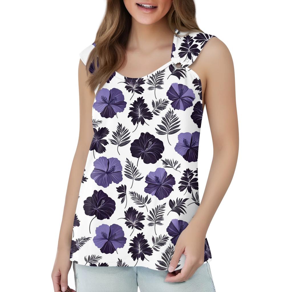Damski top bez rękawów z dekoltem w serek, podstawowy, nadrukowany, swobodny, swobodny, bez rękawów, z głębokim wycięciem z boku, dla kobiet