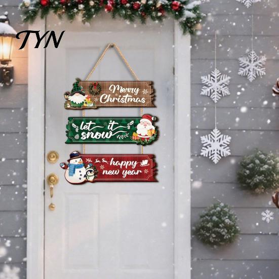 Christmas Door Hanging Sign Welcome for Front Door, Rustic Wooden Ornament, Festival Holiday Party Wall Art Decor with Lanyard Home Window Decoration