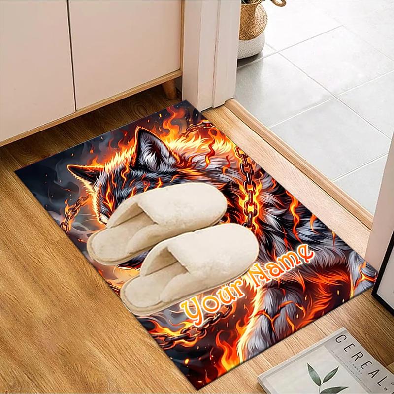 1PC Custom Name Wolf Art Theme Floor Mat Ideal for Living Room, Game Rooms, Office, Bedroom, Floor Mat Playful Design