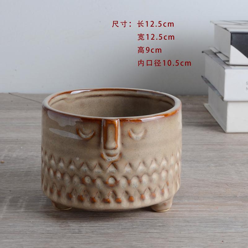 Nordic Ceramic Flower Basin Face Multi-meat Green Plant Flower Pot Vase Retro Vase Home Decoration Ceramic Planter Pot Desktop