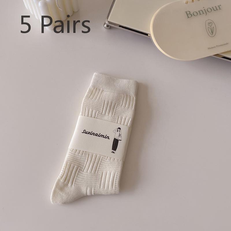 

5 пар женских весенне-осенних влагопоглощающих и универсальных носков до середины икры в вертикальную полоску 5 Pairs