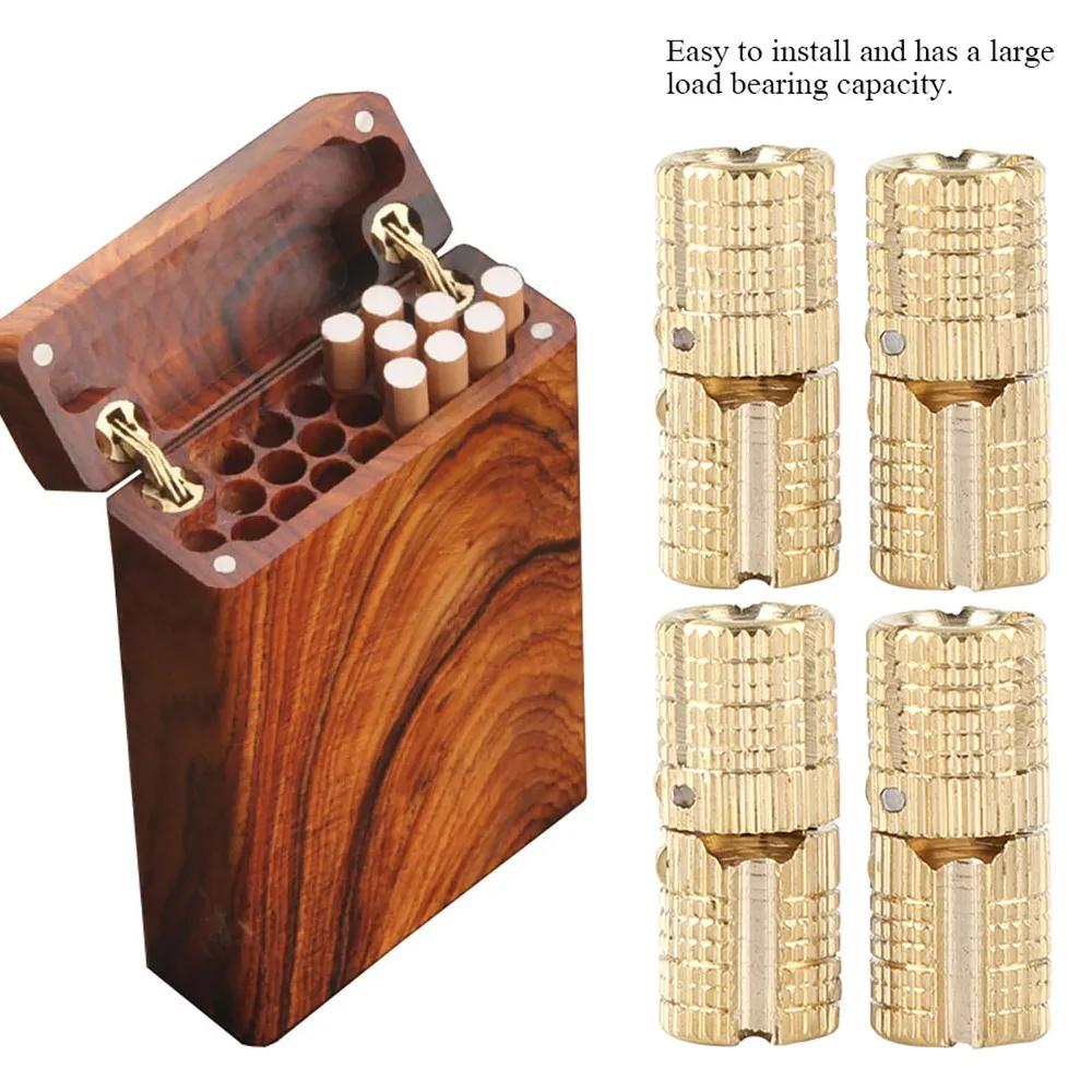 8PCS 8mm Cabinet Hinge Brass 180 Degree Opening Angle Barrel Hinge With Screws Invisible Furniture Hinge Cabinet Installation
