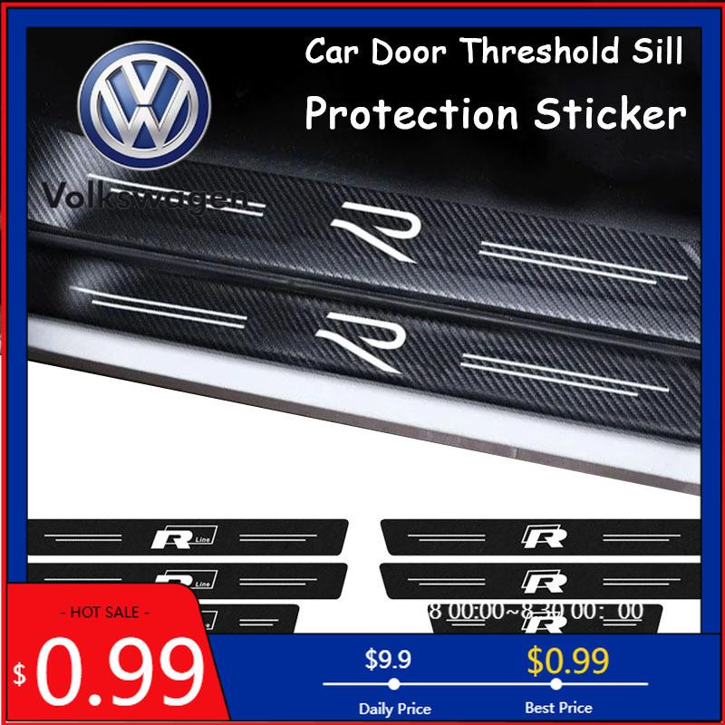 LMN1 VW 2026 Hot Carbon Fiber Car Door Sill Protector Stickers for Volkswagen VW Rline R Line Polo Touran Tiguan Jetta T5 Golf Beetle