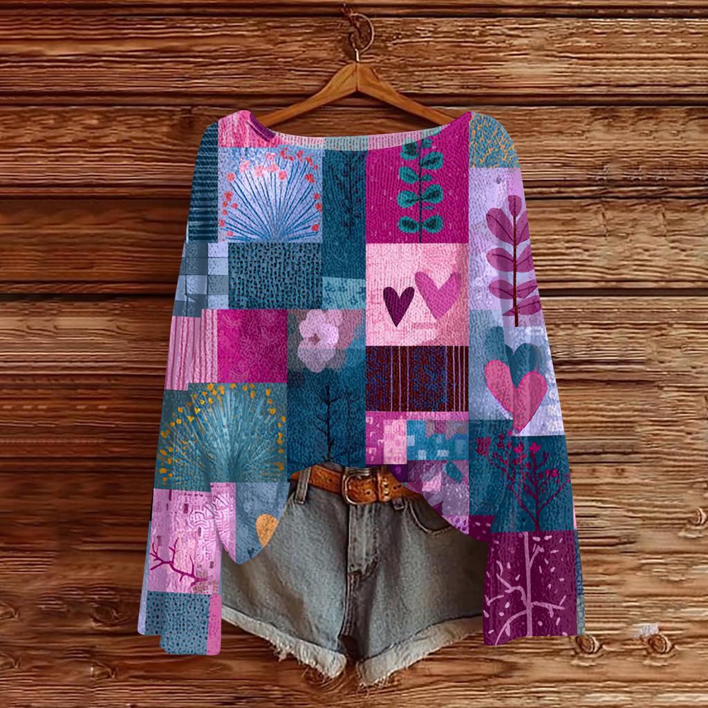 Women's Lightweight Sweater Casual Long Sleeve Knitted Vintage Floral Print Pullover