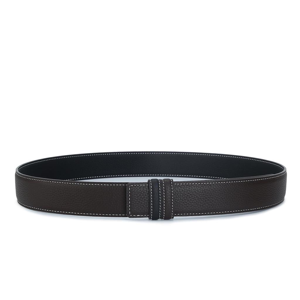 3.4" Wide Double-Sided Lychee Grain Cowhide Belt with White Lines and Perforations, All-Match Style, Top Layer Cowhide