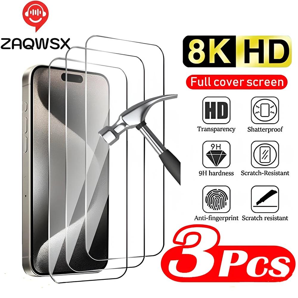 

3Pcs Full Cover Tempered Glass For IPhone 11 12 13 14 15 Pro Max Screen Protector For IPhone X XR XS Max 7 8 14 Plus Glass Film For iphone X or Xs