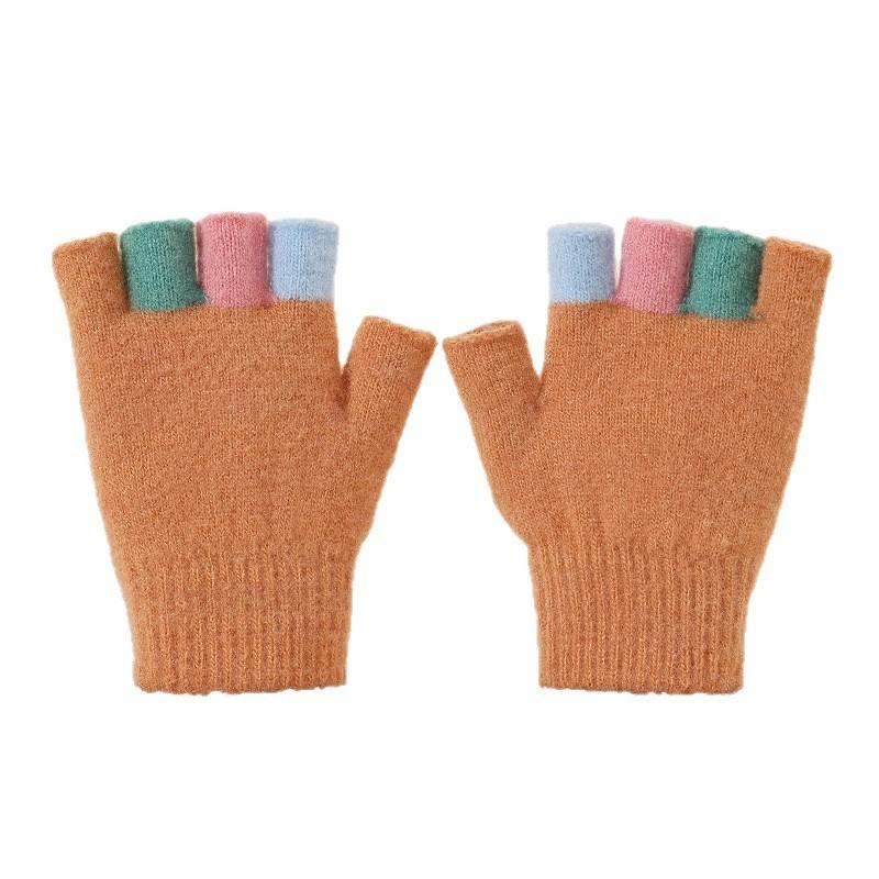Autumn and winter children's wool gloves students write homework to keep warm half fingers boys and girls cartoon gloves show their fingers