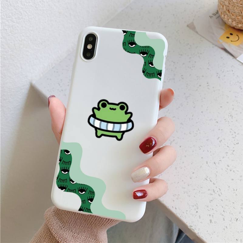Cute Cartoon Frog Phone Case for iPhone 11 12 13 Mini Pro Xs Max 8 7 6 6S Plus X XR Solid Candy Color Case
